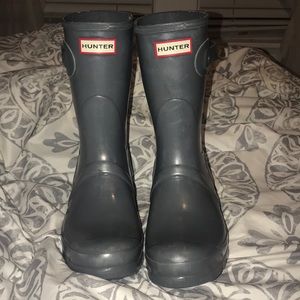 Grey Short Gloss Hunter Rain Boots